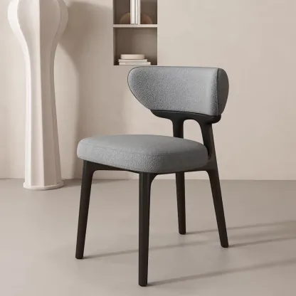 Scandinavian Low Back Upholstered Wood Dining Chair Image - 9