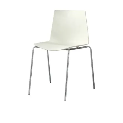 Minimalist Plastic Stackable Metal Armless Dining Chair Image - 9