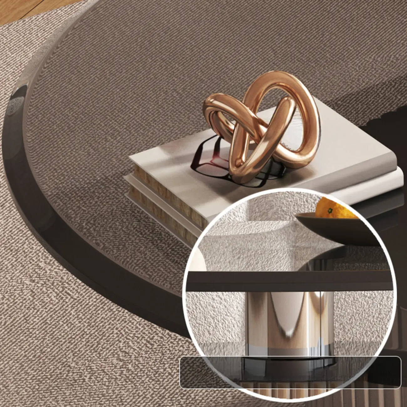 Modern Waterproof Glass Round Coffee Table with Silver Base Image - 9 | homeyfad