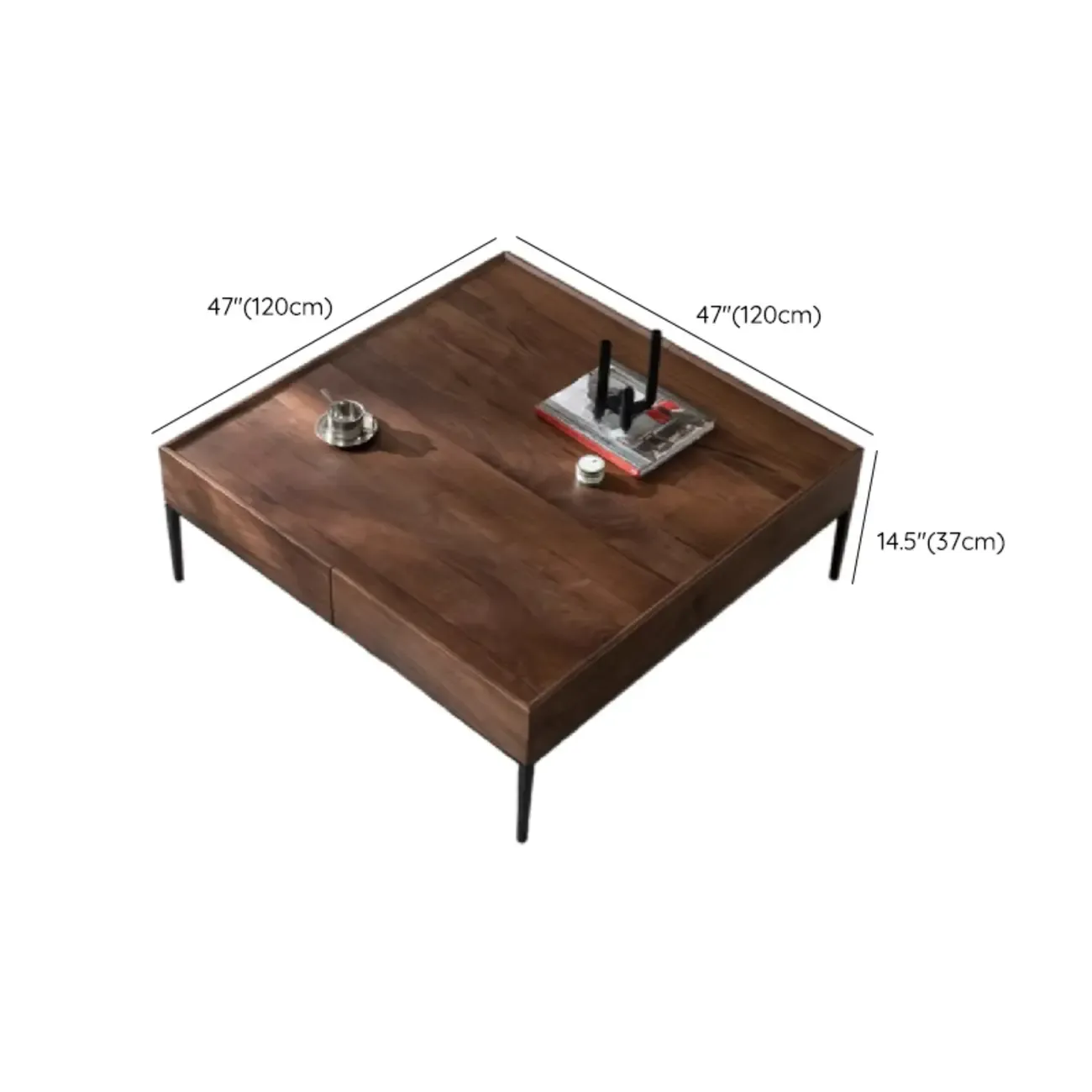 Rustic Wooden Square Coffee Table with Storage & Tray Top Image - 14