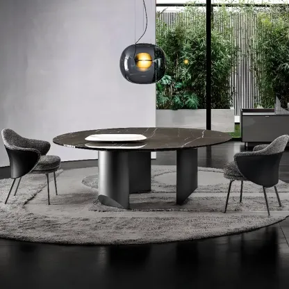 Modern Cotton Upholstered Slop Arm Metal Dining Chair Image - 5