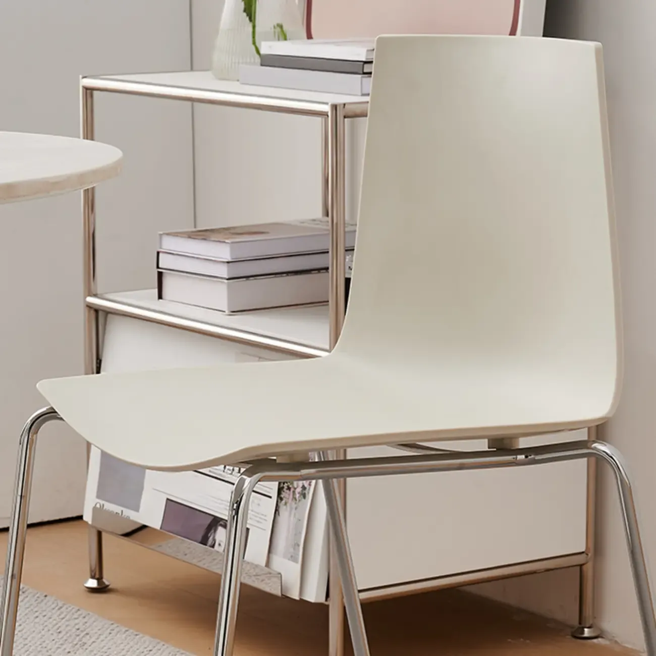 Minimalist Plastic Stackable Metal Armless Dining Chair Image - 10