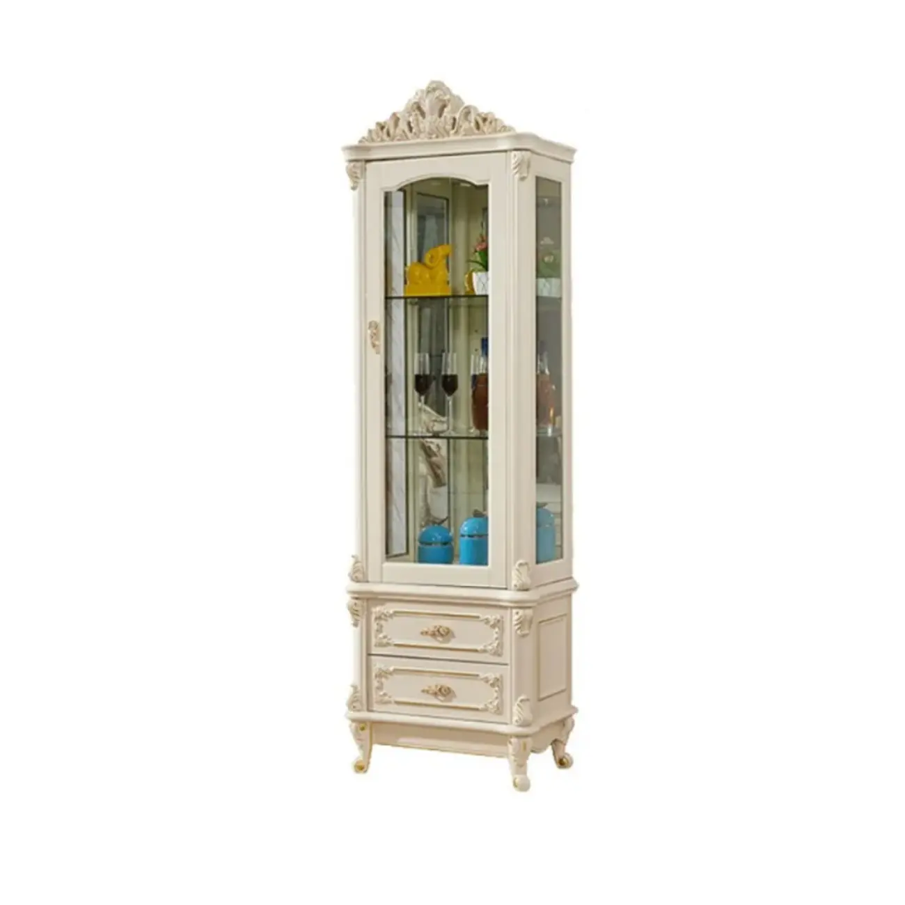  Lavish Style Wooden Glass Display Cabinet for Living Room Image - 3 | homeyfad