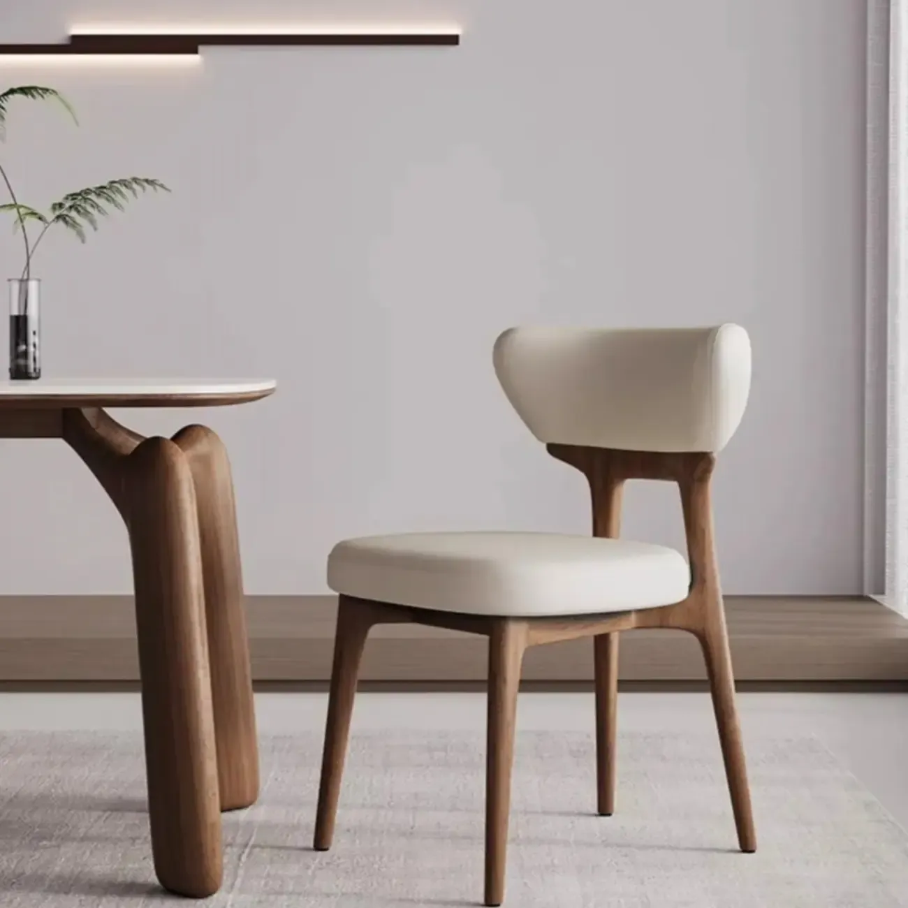 Scandinavian Low Back Upholstered Wood Dining Chair Image - 12