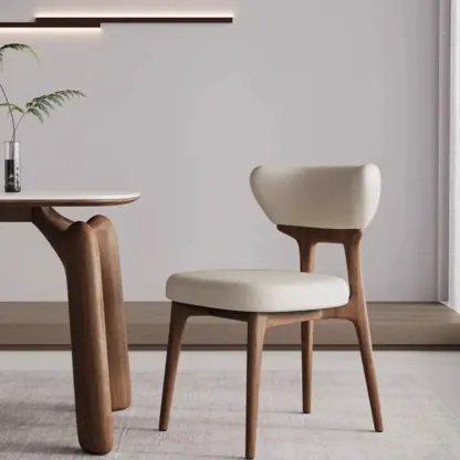 Scandinavian Low Back Upholstered Wood Dining Chair Image - 12