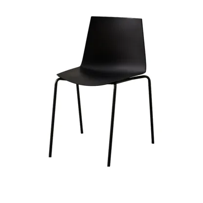 Minimalist Plastic Stackable Metal Armless Dining Chair Image - 11