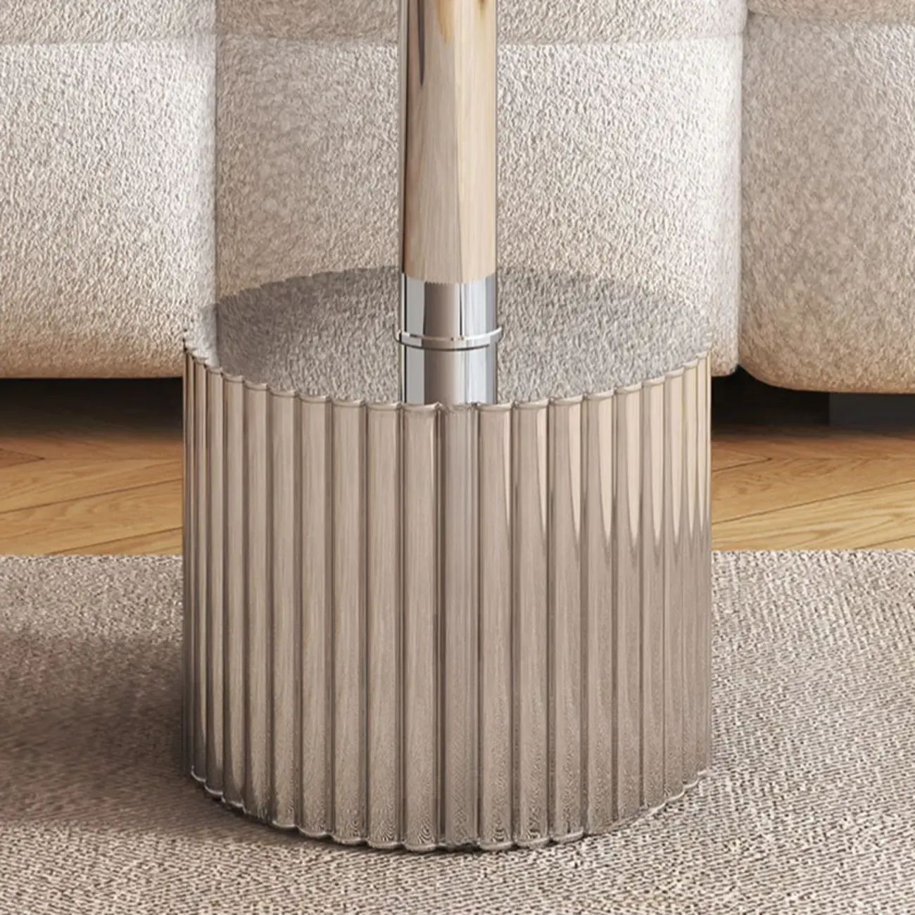 Modern Waterproof Glass Round Coffee Table with Silver Base Image - 11