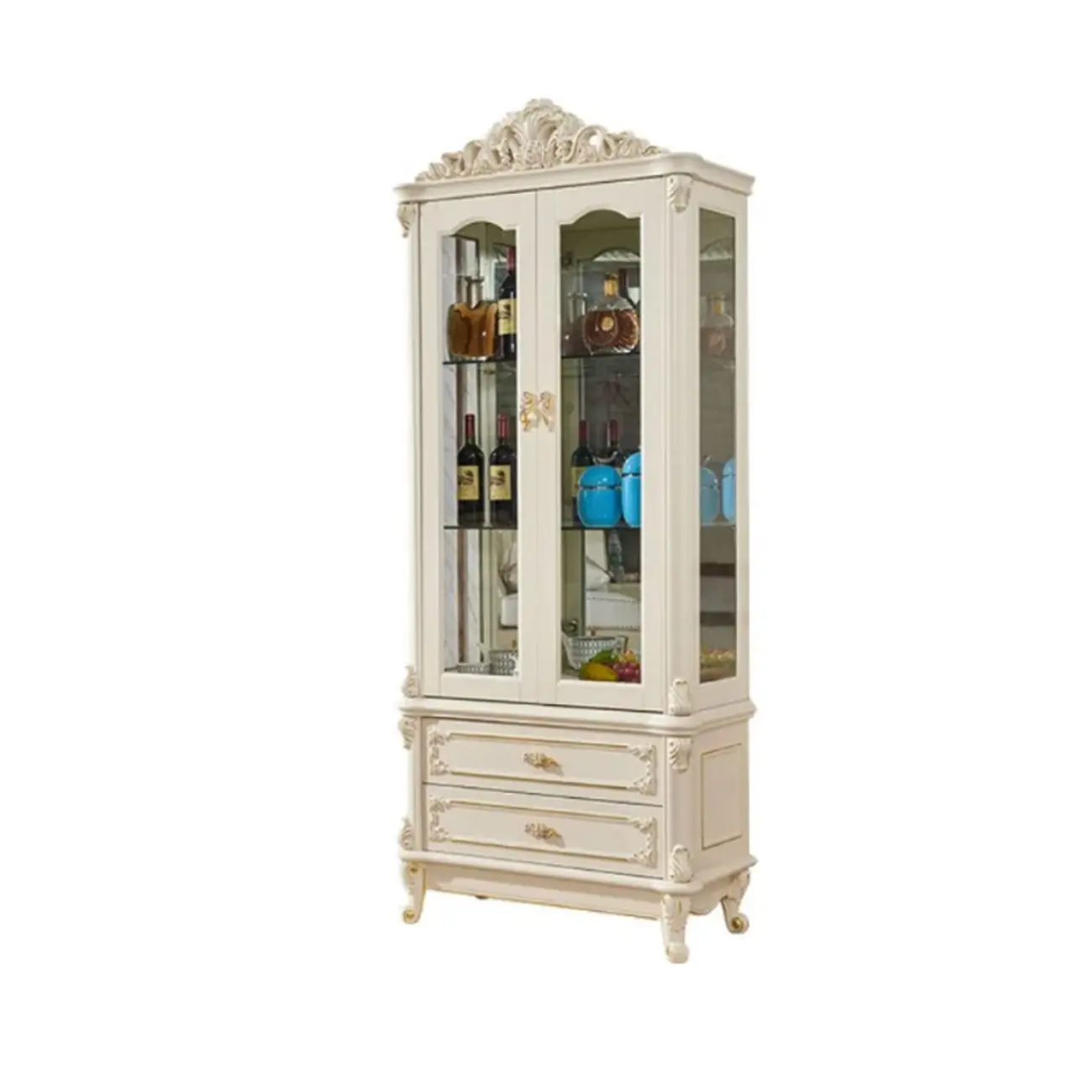  Lavish Style Wooden Glass Display Cabinet for Living Room Image - 4 | homeyfad
