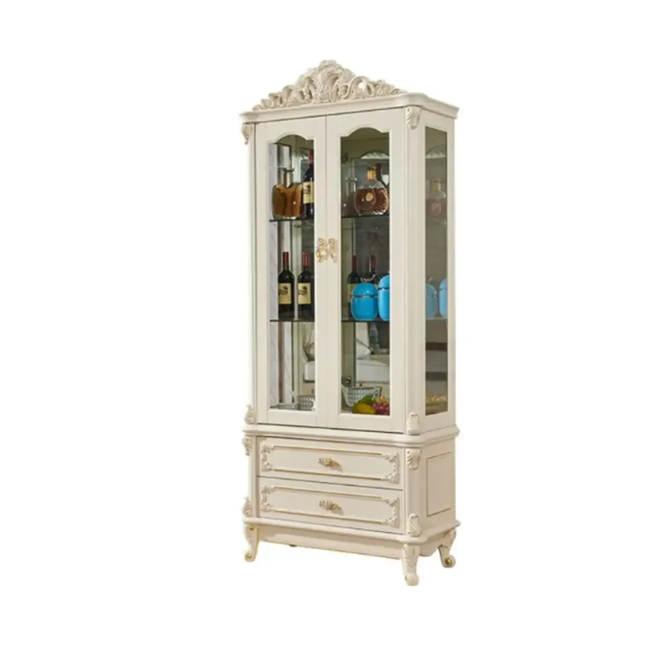  Lavish Style Wooden Glass Display Cabinet for Living Room Image - 4