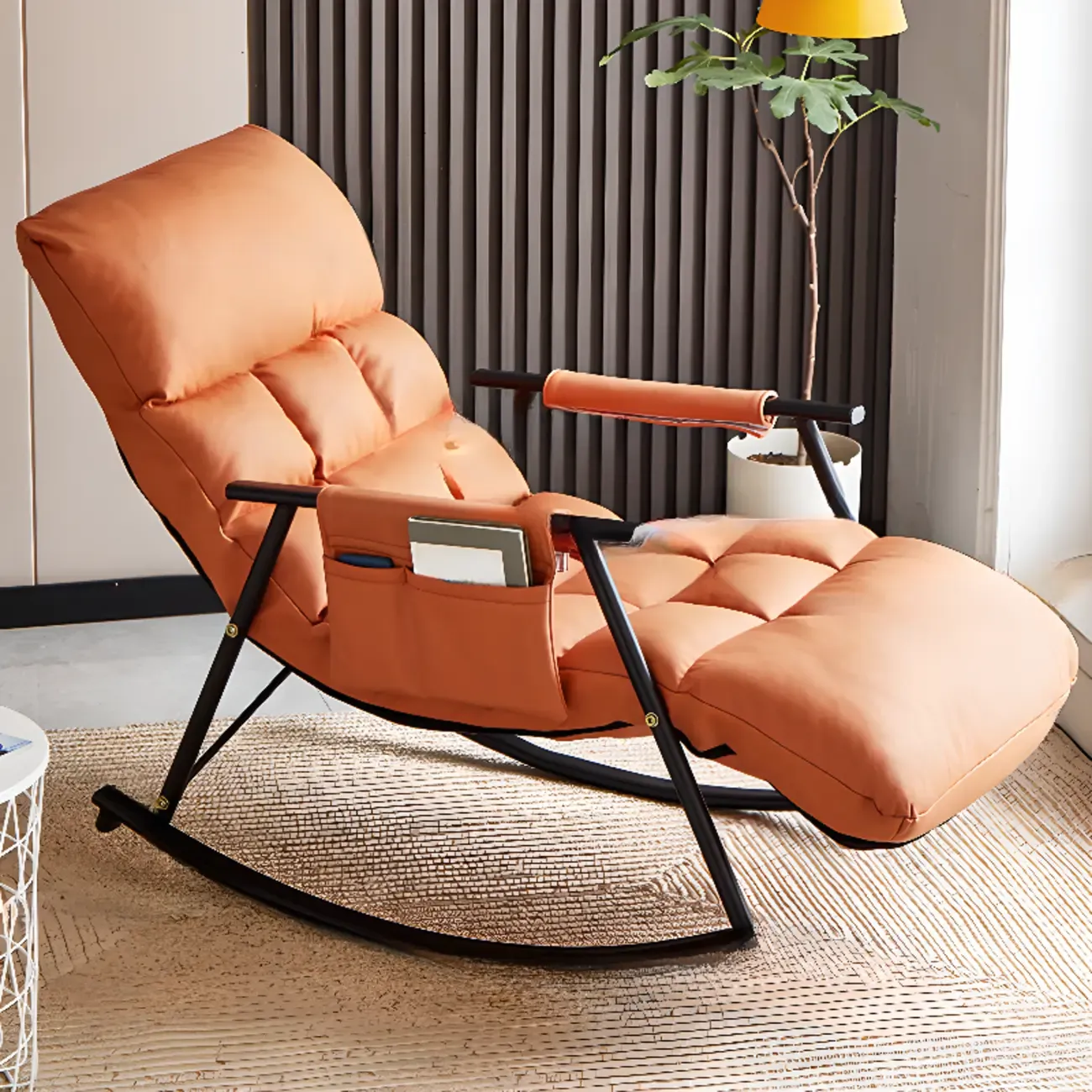 Modern Metal Track Arms Upholstered Rocking Chair Image - 1