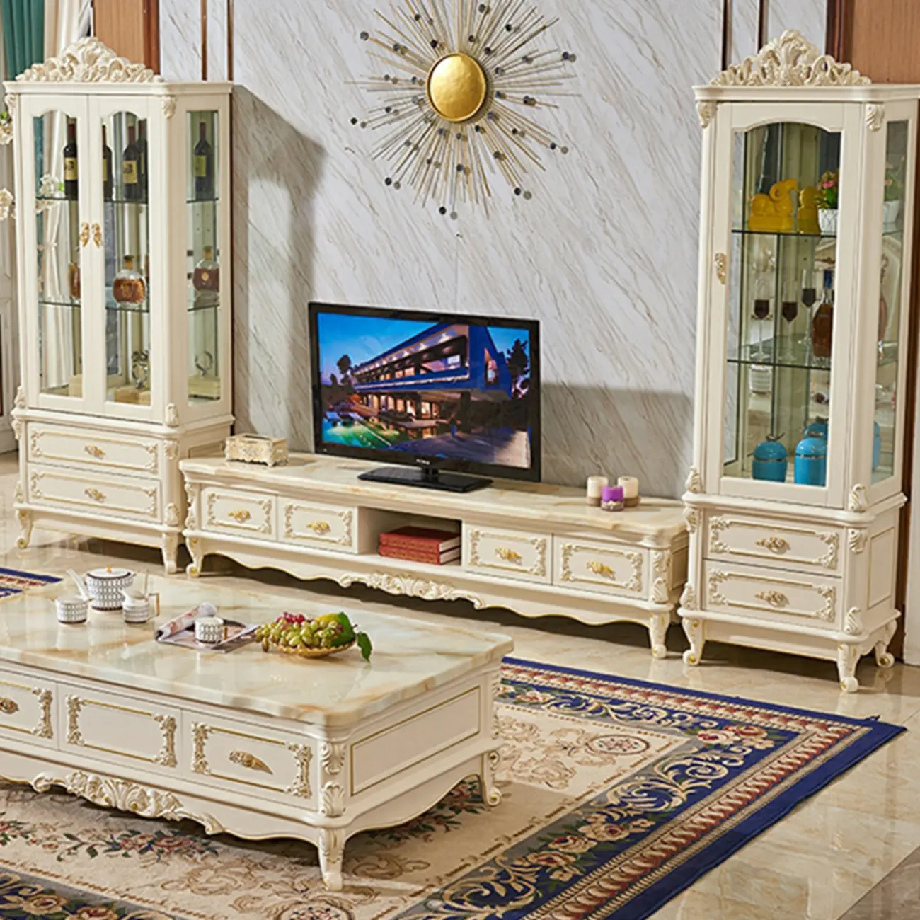  Lavish Style Wooden Glass Display Cabinet for Living Room Image - 5 | homeyfad