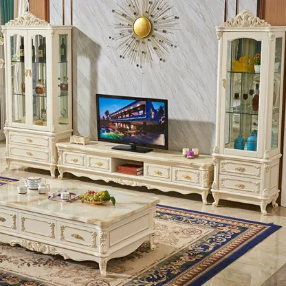  Lavish Style Wooden Glass Display Cabinet for Living Room Image - 5