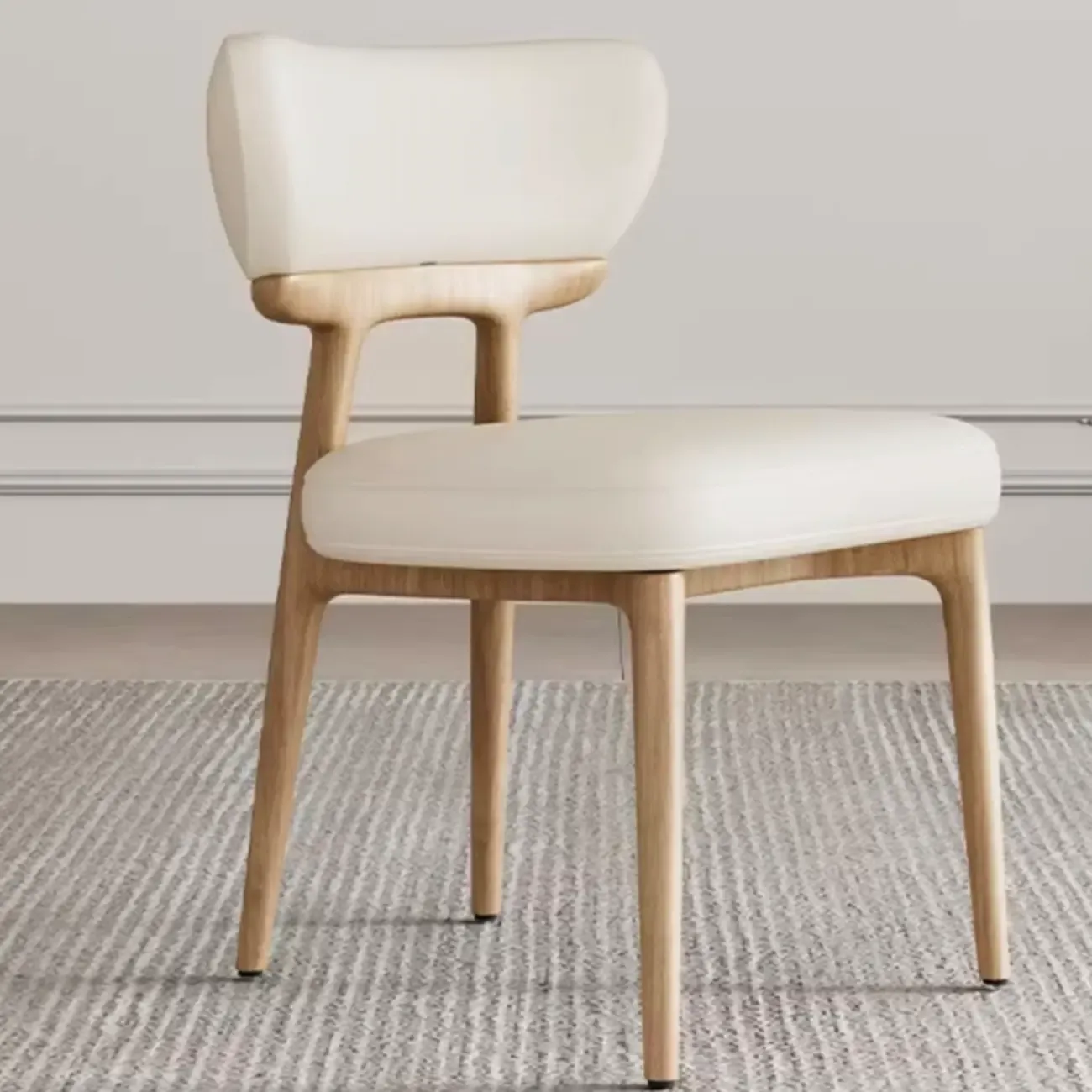 Scandinavian Low Back Upholstered Wood Dining Chair Image - 14