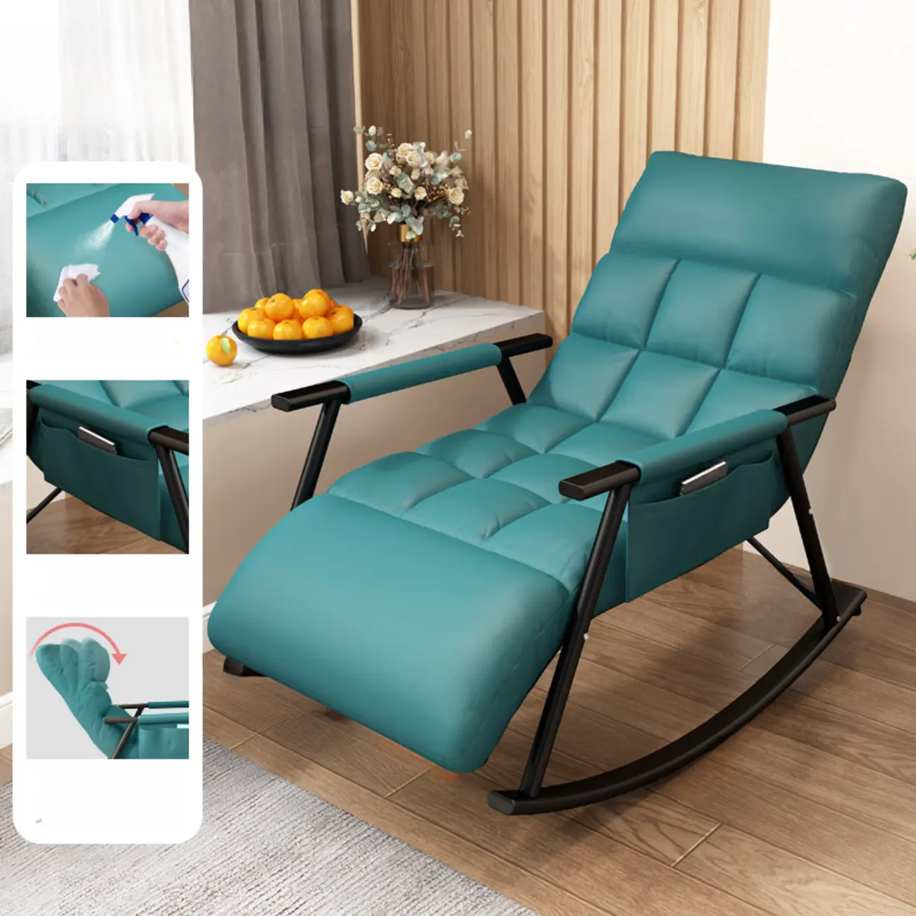 Modern Metal Track Arms Upholstered Rocking Chair  Image - 2 | homeyfad