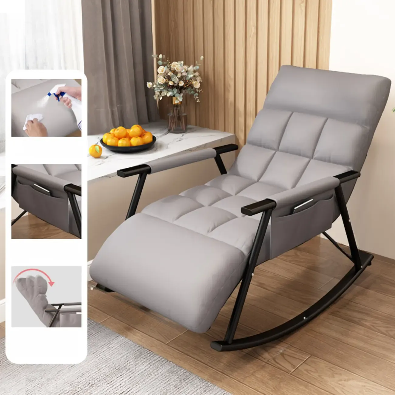 Modern Metal Track Arms Upholstered Rocking Chair Image - 3