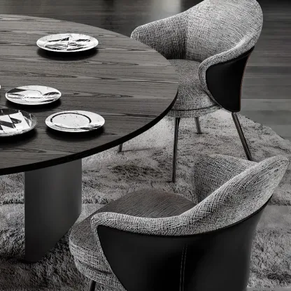 Modern Cotton Upholstered Slop Arm Metal Dining Chair Image - 6