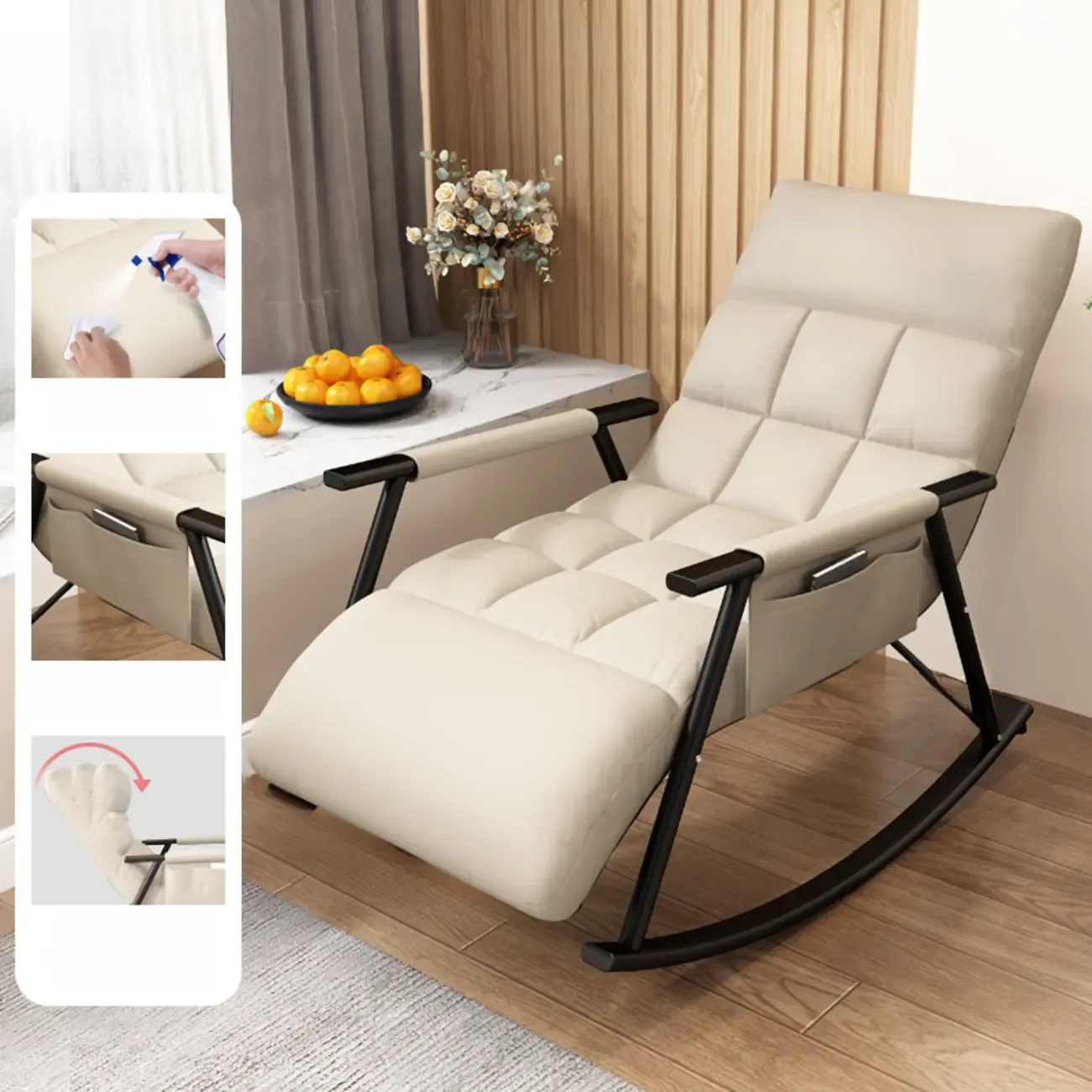 Modern Metal Track Arms Upholstered Rocking Chair Image - 4