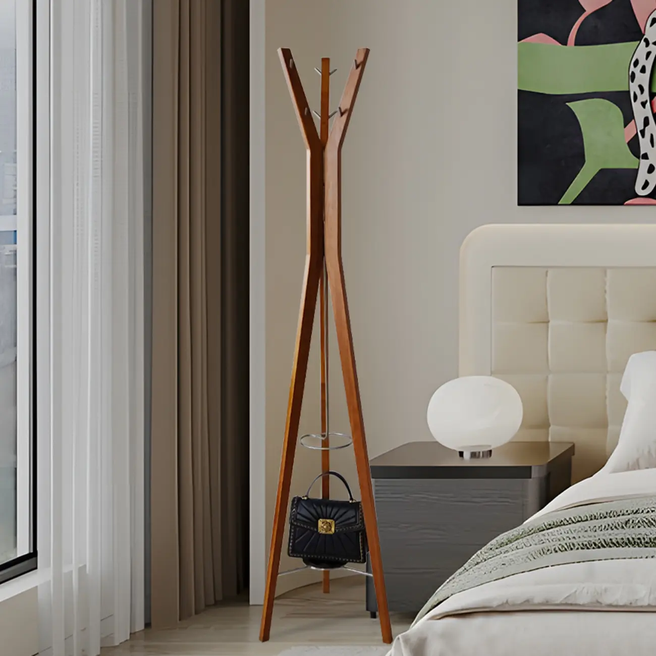 Modern Free Standing Wooden Coat Rack in Oak Image - 1 | homeyfad