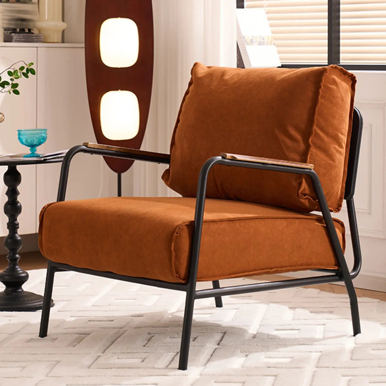 Modern Leather Accent Chair with Pillow and Metal Arms Image - 1 | homeyfad