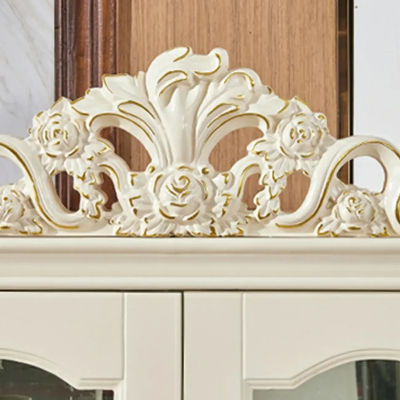  Lavish Style Wooden Glass Display Cabinet for Living Room Image - 12