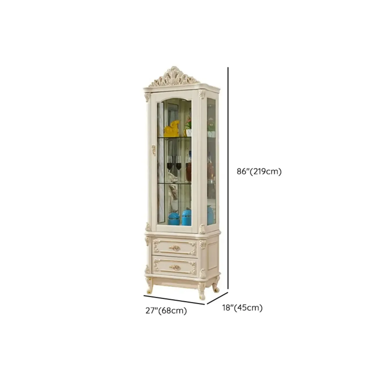  Lavish Style Wooden Glass Display Cabinet for Living Room #size