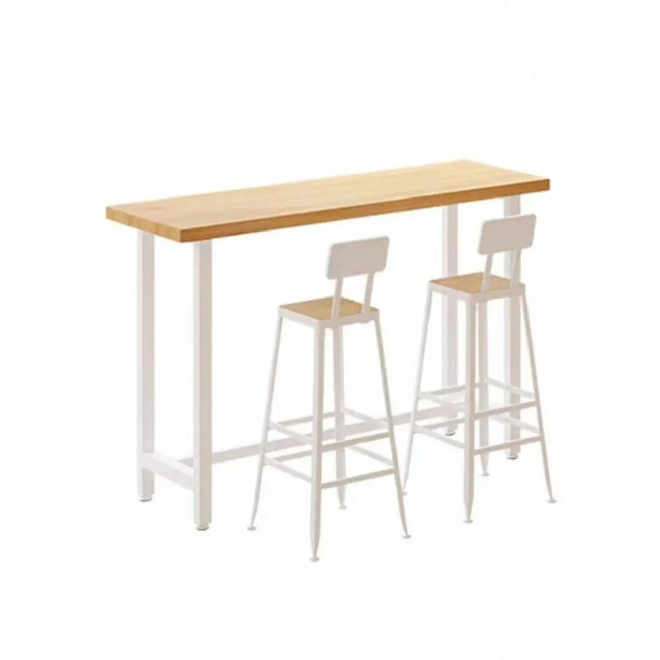 Simplistic Pine Wood Bar Table with White Metal Base for Dining Image - 5 | homeyfad
