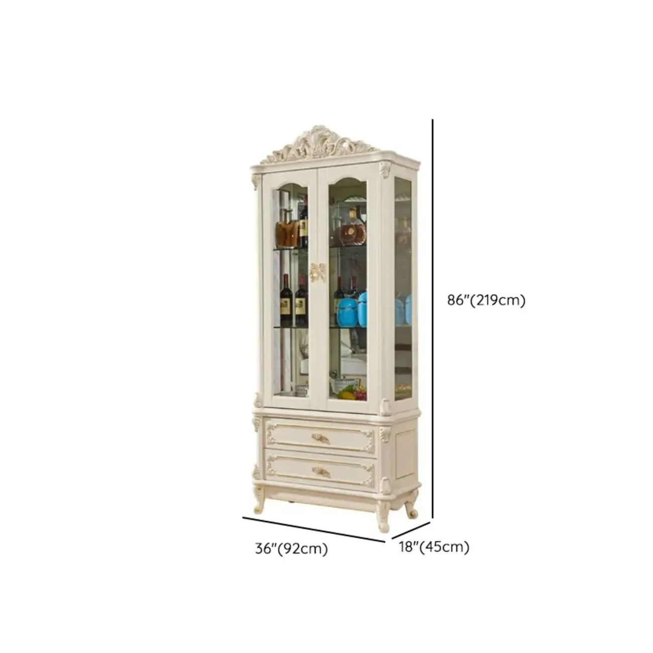  Lavish Style Wooden Glass Display Cabinet for Living Room Image - 15