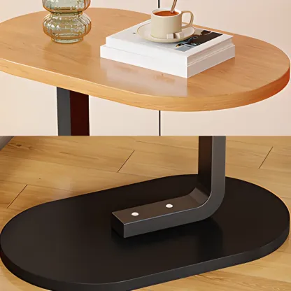 Modern C-Shaped Oval Wood Side Table with Metal Base Image - 11
