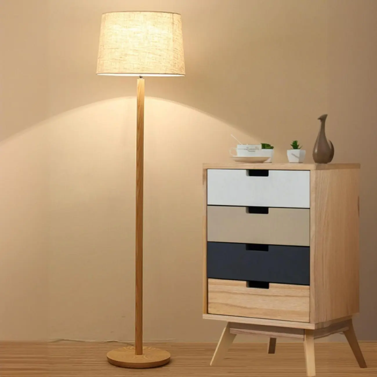 Modern Fabric Floor Lamp with Drum Shade for Living Room Decor Image - 1 | homeyfad