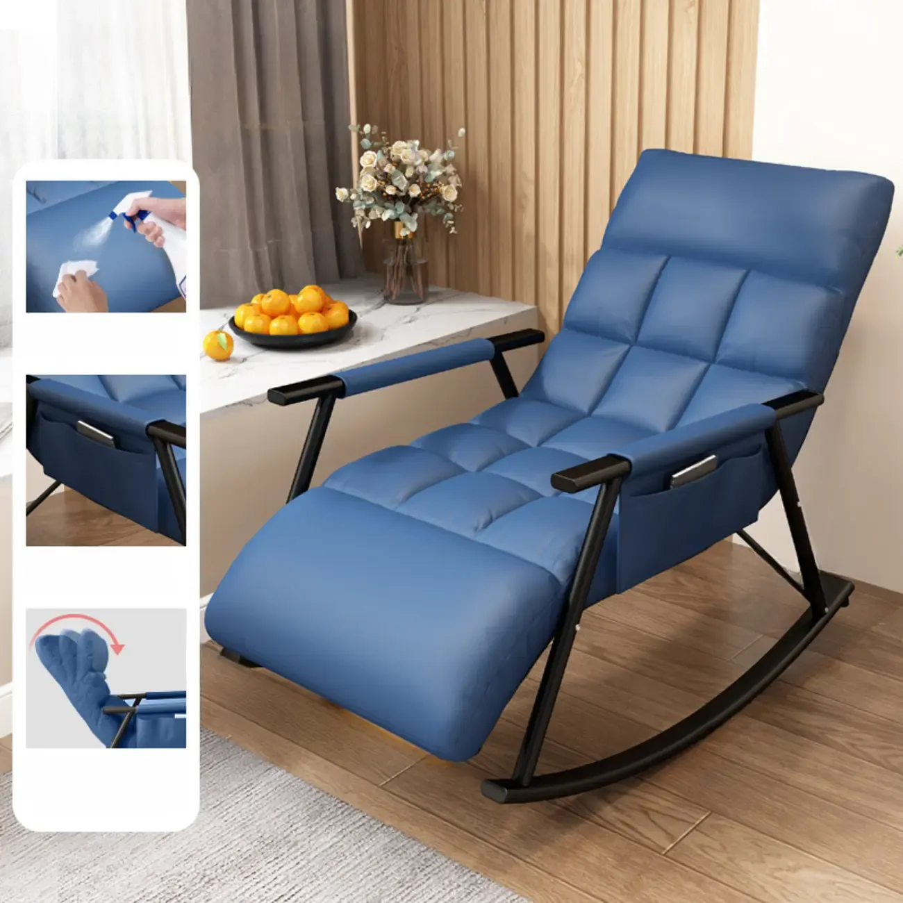 Modern Metal Track Arms Upholstered Rocking Chair Image - 13