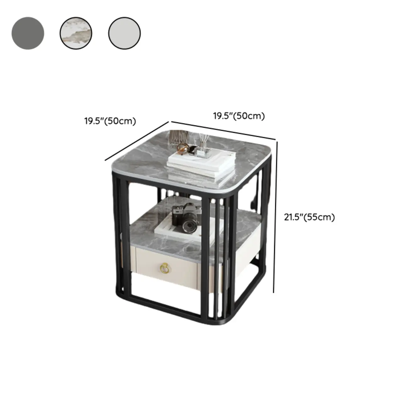 2-Tier White Marble Side Table with Storage and Metal Frame Image - 19 | homeyfad