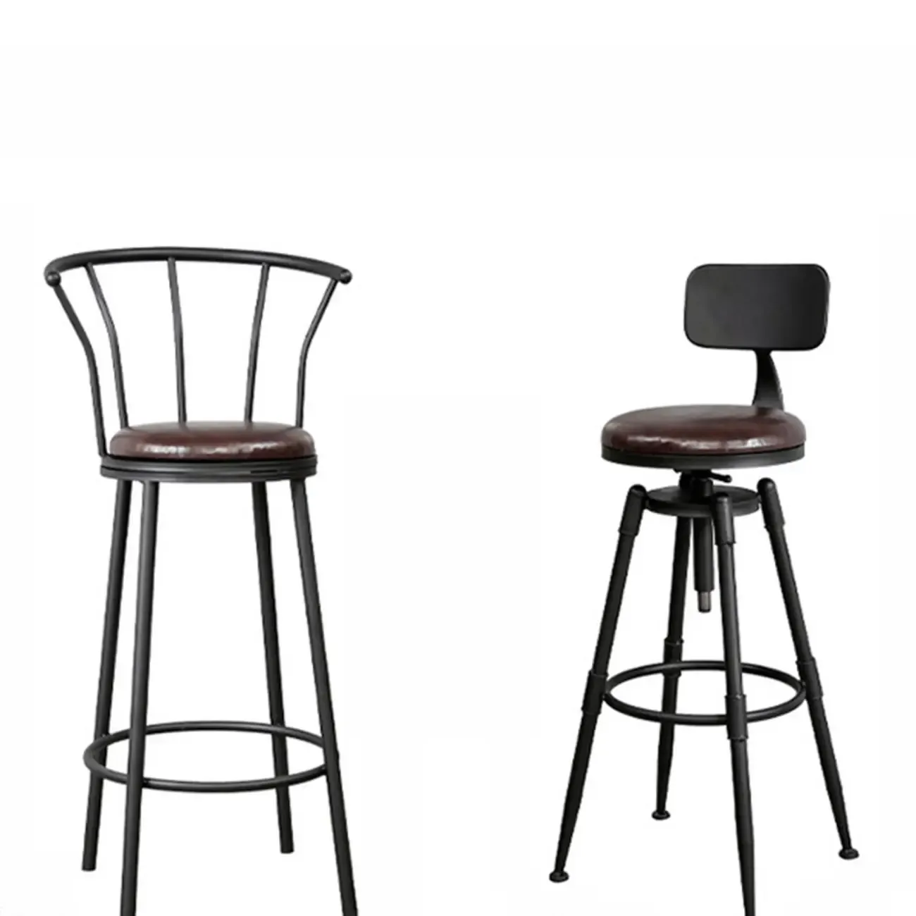 Adjustable Metal Swivel Bar Stools with Cushions Image - 12
