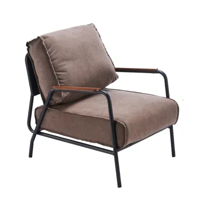 Modern Leather Accent Chair with Pillow and Metal Arms Image - 8