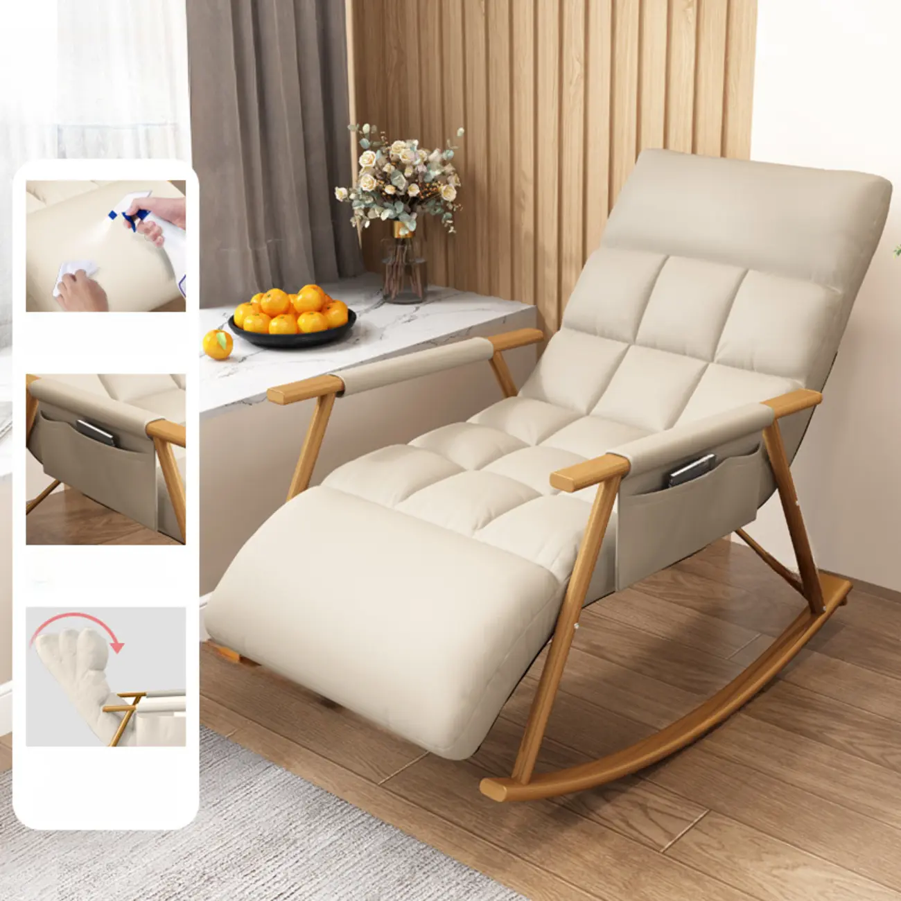 Modern Metal Track Arms Upholstered Rocking Chair  Image - 14 | homeyfad