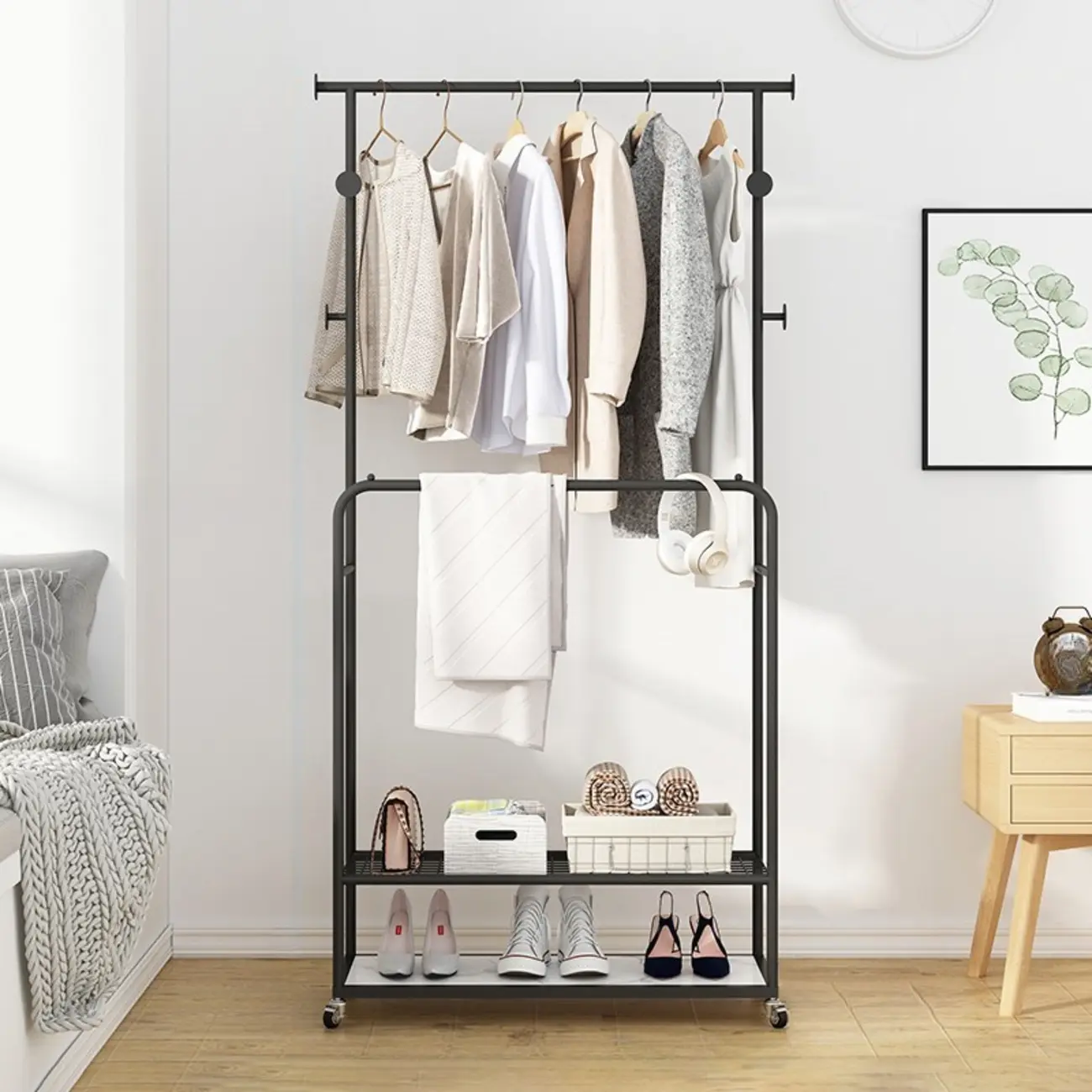 Glam Metal Freestanding Hall Tree with Shoe Storage Image - 2 | homeyfad