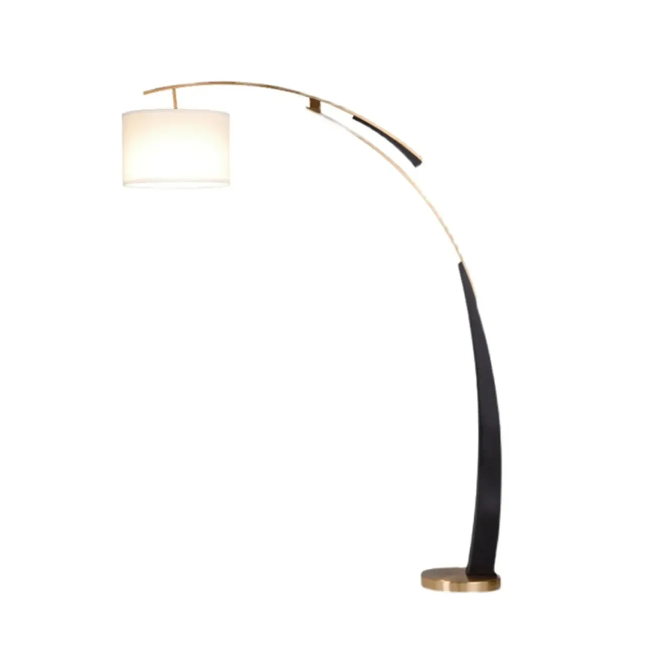 Modern Black Arced Floor Lamp with Fabric Shade and Gold Base Image - 5