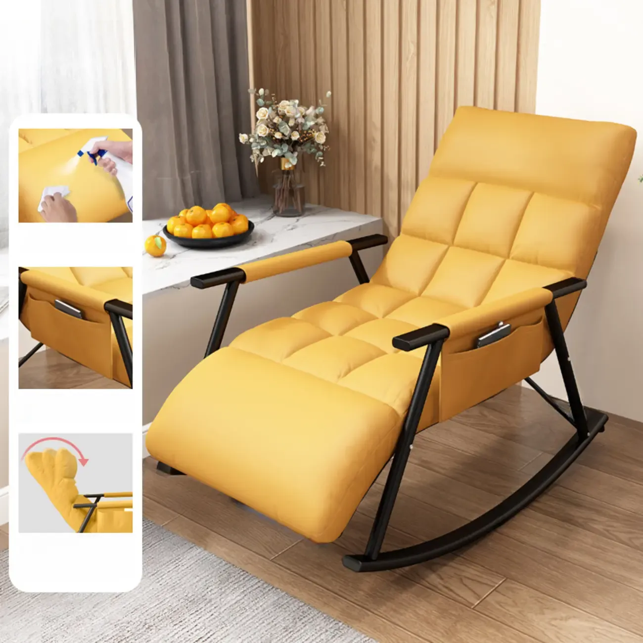 Modern Metal Track Arms Upholstered Rocking Chair Image - 15