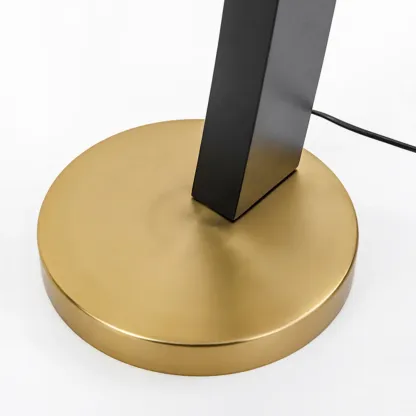 Modern Black Arced Floor Lamp with Fabric Shade and Gold Base Image - 7