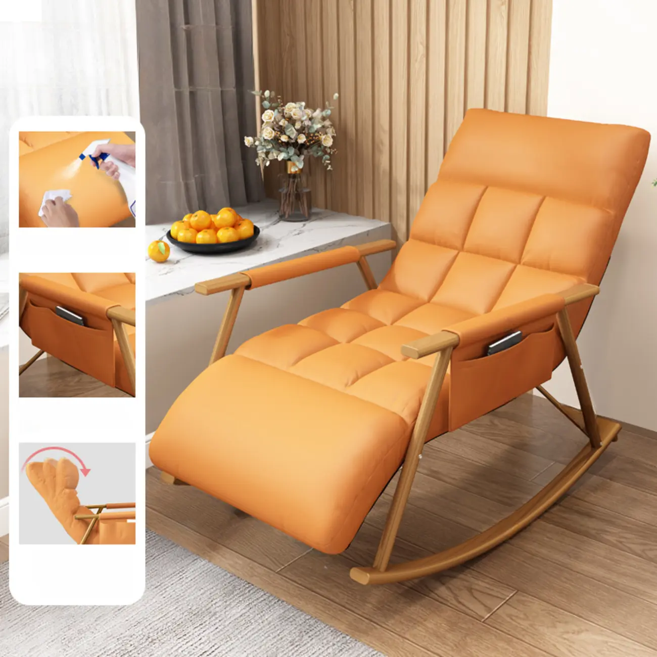 Modern Metal Track Arms Upholstered Rocking Chair  Image - 17 | homeyfad