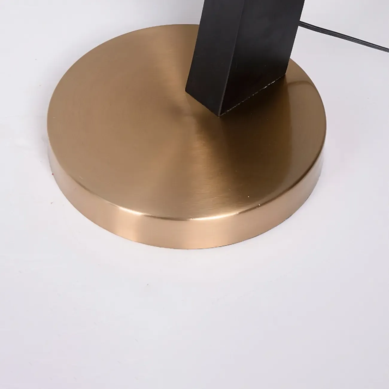 Modern Black Arced Floor Lamp with Fabric Shade and Gold Base Image - 9