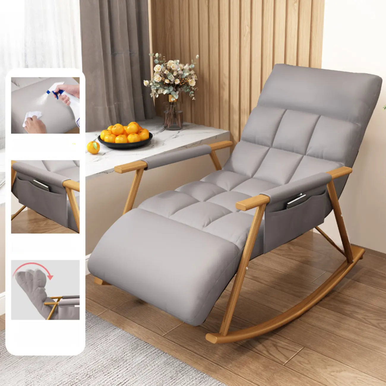 Modern Metal Track Arms Upholstered Rocking Chair  Image - 18 | homeyfad