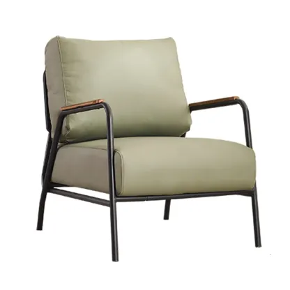 Modern Leather Accent Chair with Pillow and Metal Arms Image - 12