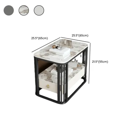 2-Tier White Marble Side Table with Storage and Metal Frame Image - 25