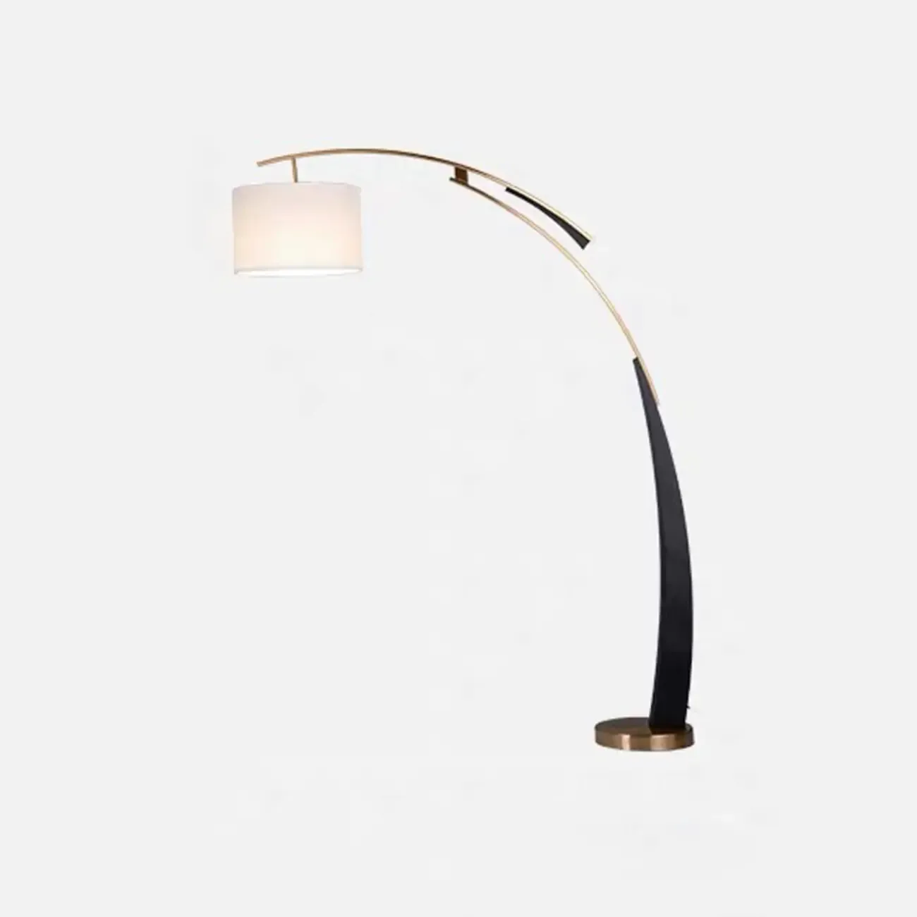 Modern Black Arced Floor Lamp with Fabric Shade and Gold Base Image - 10