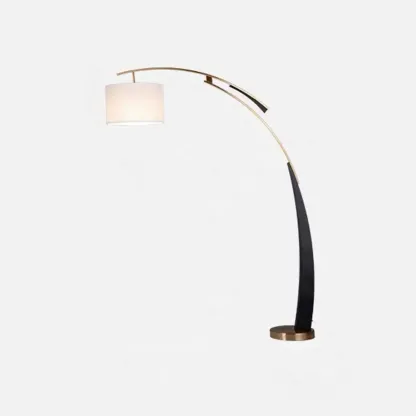 Modern Black Arced Floor Lamp with Fabric Shade and Gold Base Image - 10
