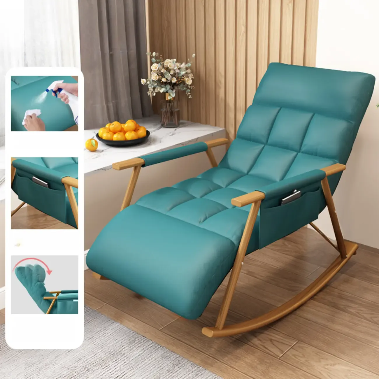 Modern Metal Track Arms Upholstered Rocking Chair Image - 19