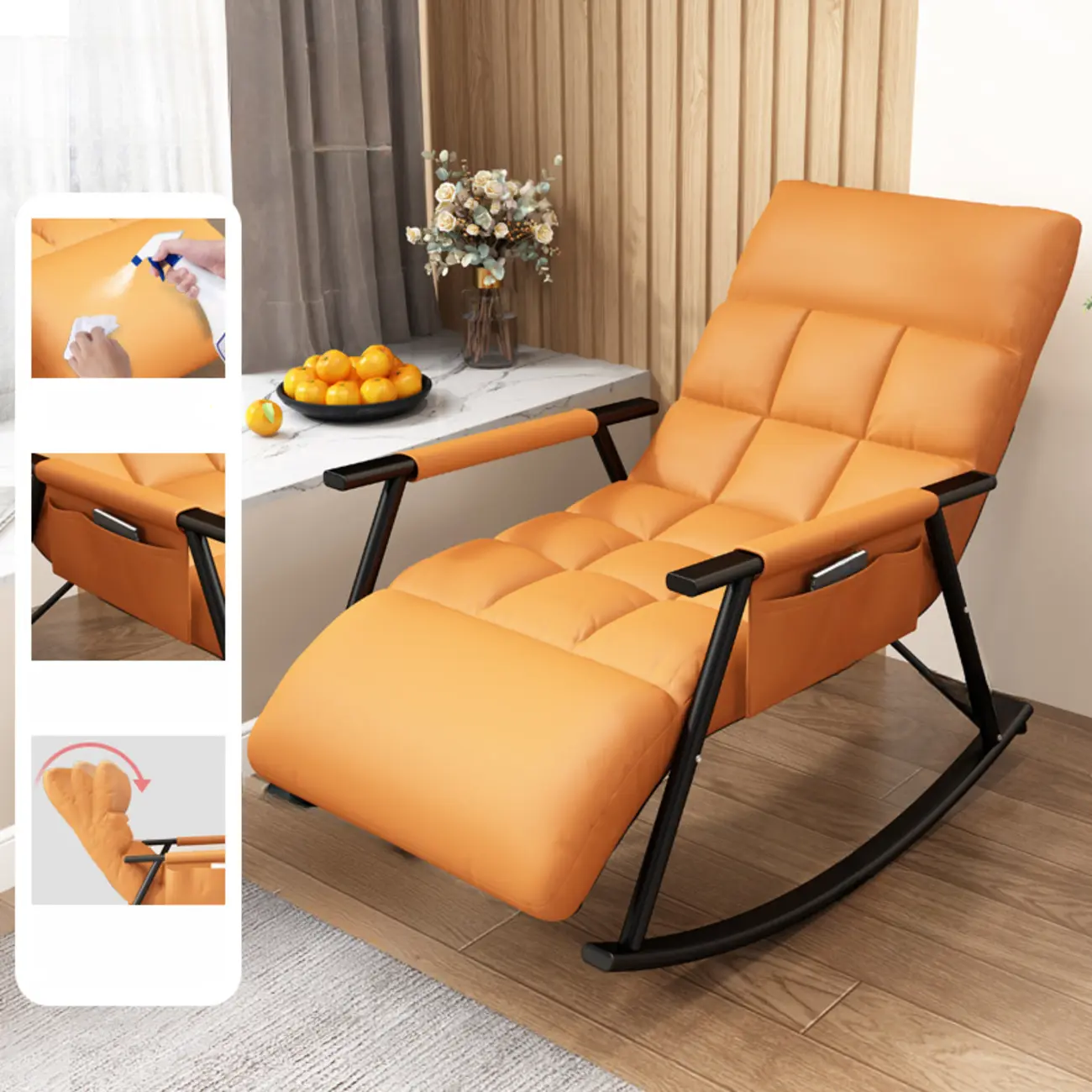 Modern Metal Track Arms Upholstered Rocking Chair  Image - 20 | homeyfad