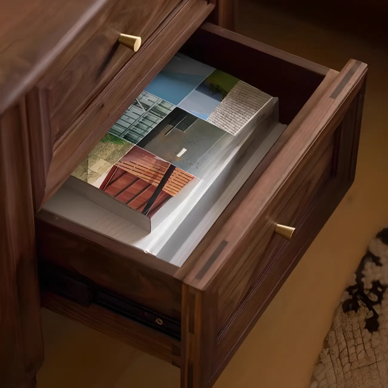 Traditional Nut Brown Wooden Bedside Table with 2 Drawers Image - 7 | homeyfad