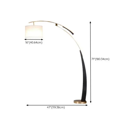 Modern Black Arced Floor Lamp with Fabric Shade and Gold Base #size