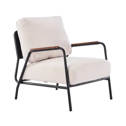 Modern Leather Accent Chair with Pillow and Metal Arms Image - 15